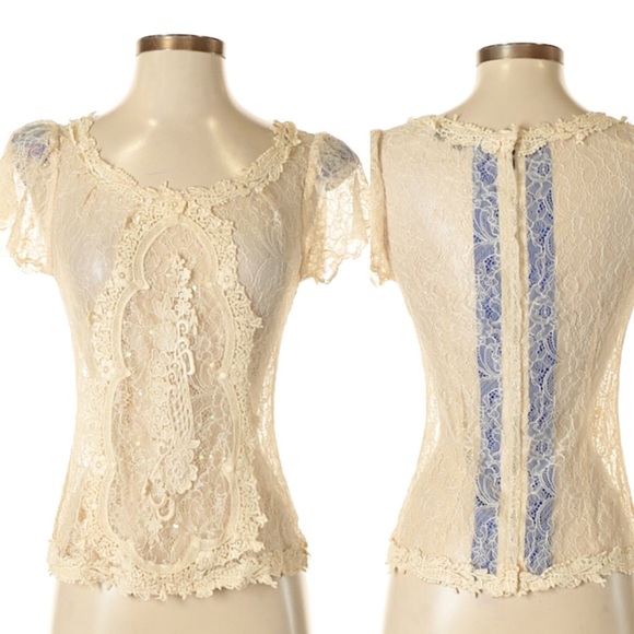 Anthropologie Tops - Anthropologie Fei Short Sleeve Lacy Top Sz Small
